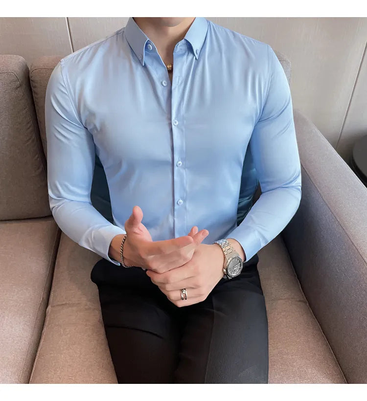 Mens Solid Pastel Blue Formal Shirt