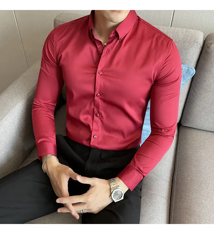 Mens Solid Maroon Formal Shirt