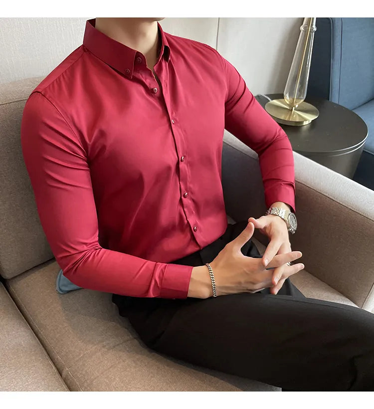 Mens Solid Maroon Formal Shirt